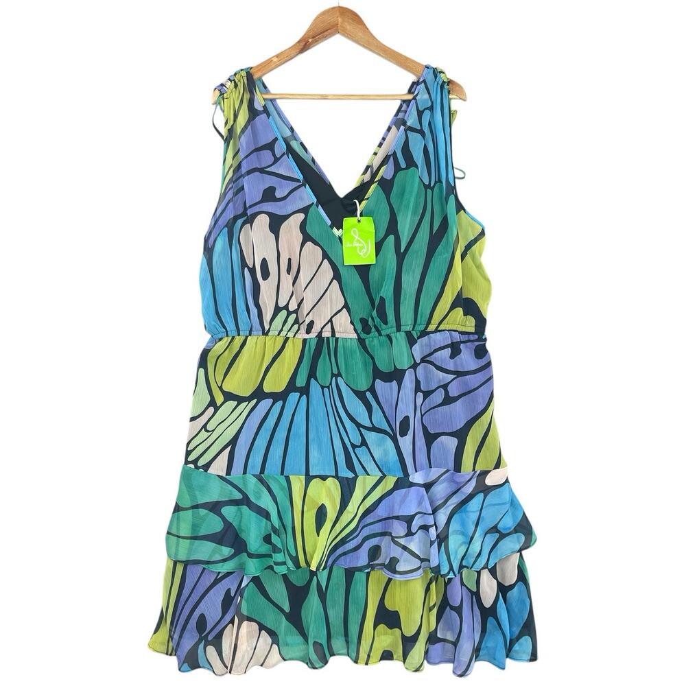 NWT Sam Edelman Butterfly Print Tiered V Neck Dress 1X Plus Size Maximalist